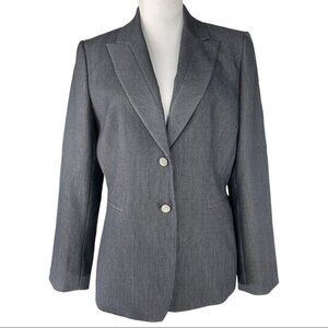 Tahari ASL Women's Gray Pinstripe Two‎ Button Luxury Career Blazer 12/C41